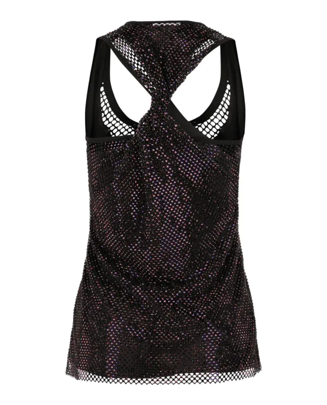 Crystal Embellished Mesh Tank Top made by Salvatore Ferragamo