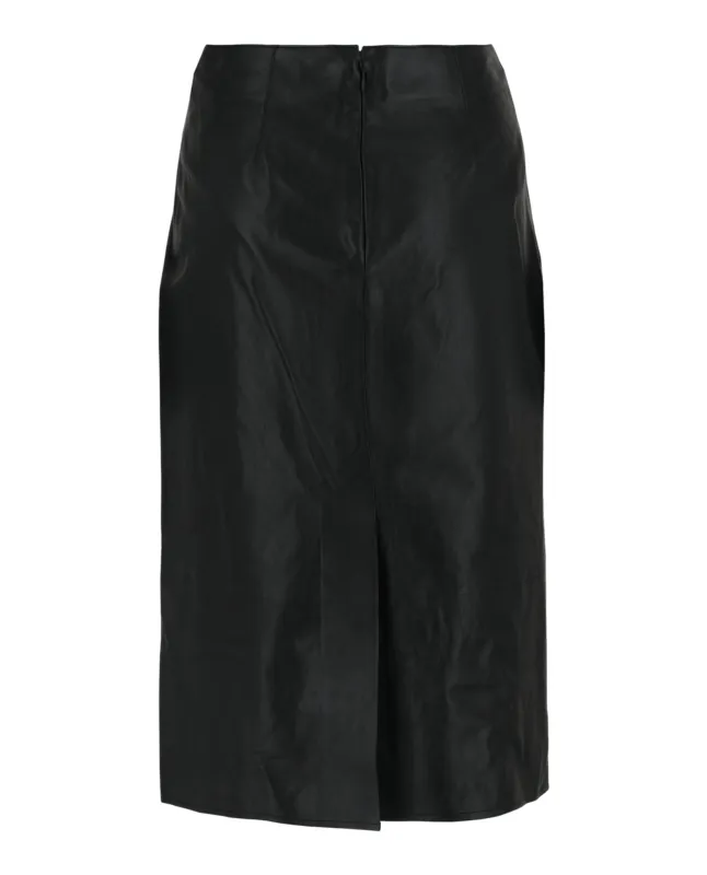 Pleated-Front Leather Midi Skirt made by Salvatore Ferragamo