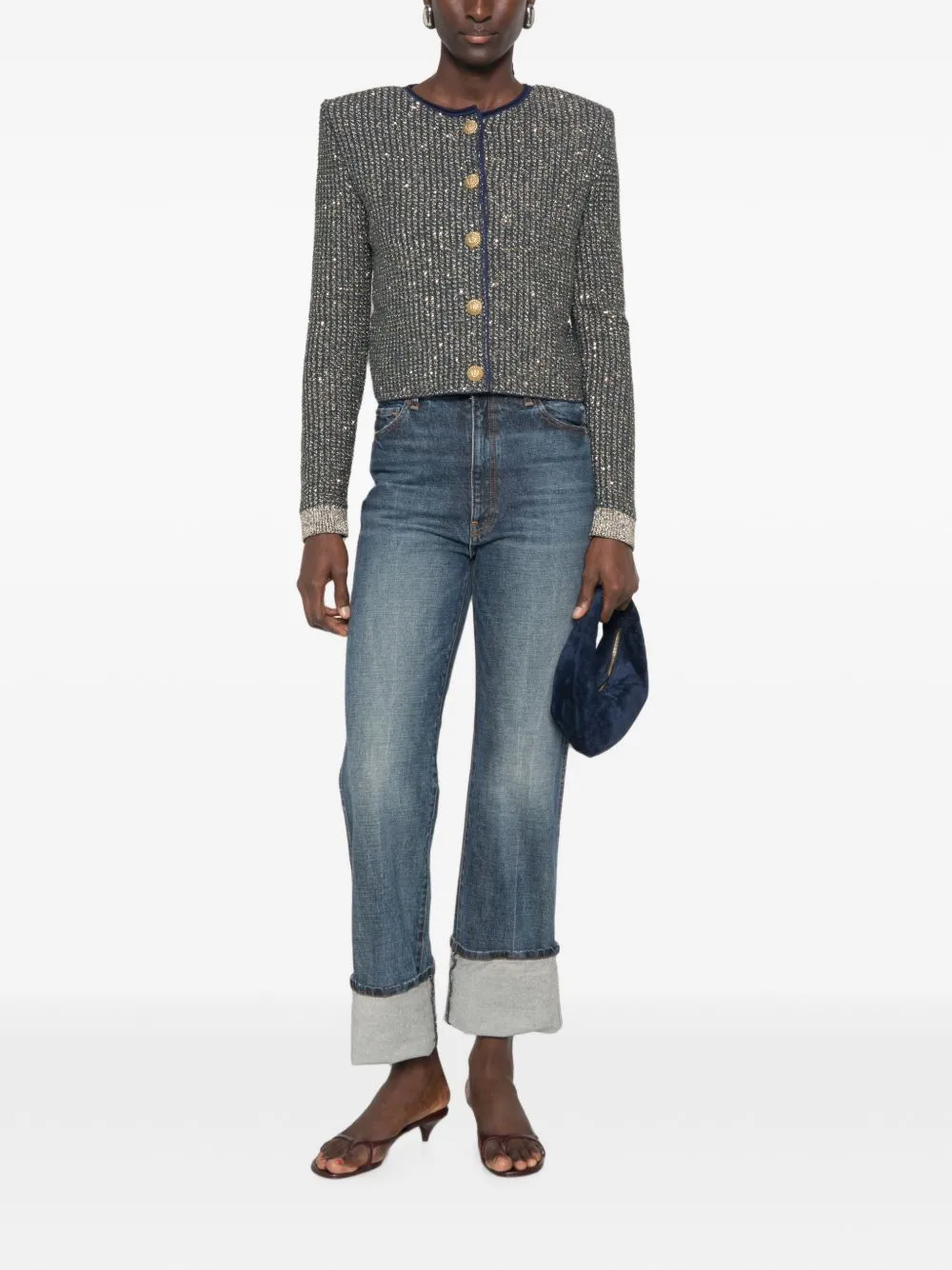 BALMAIN GLITTERED TWEED BLUE CARDIGAN sold by Lord & Taylor product image thumbnail 4