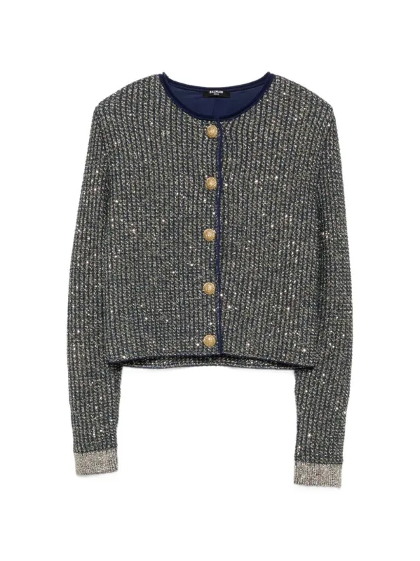 BALMAIN GLITTERED TWEED BLUE CARDIGAN made by Balmain