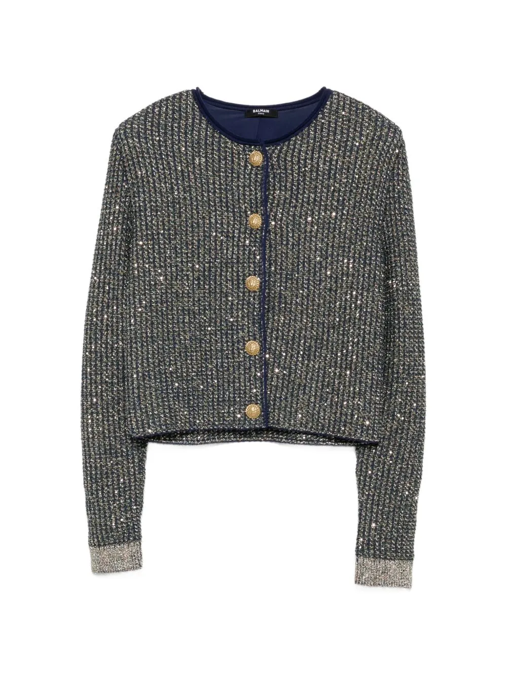 BALMAIN GLITTERED TWEED BLUE CARDIGAN sold by Lord & Taylor