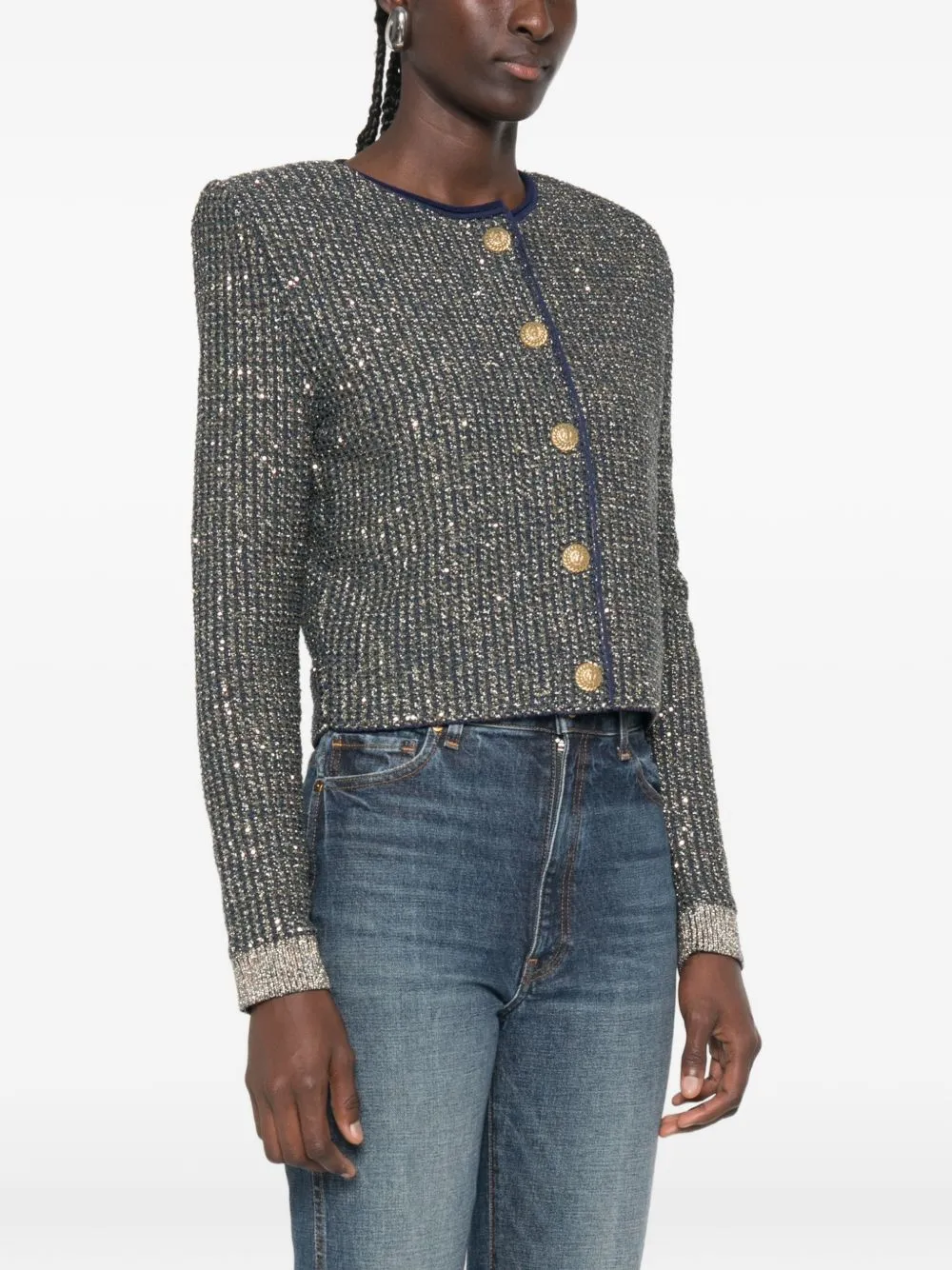BALMAIN GLITTERED TWEED BLUE CARDIGAN sold by Lord & Taylor product image thumbnail 2