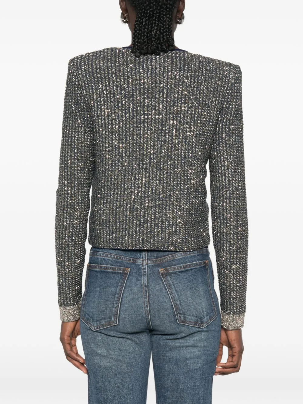 BALMAIN GLITTERED TWEED BLUE CARDIGAN sold by Lord & Taylor product image thumbnail 3