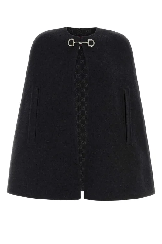 WOOL AND SILK CAPE WITH CLAMP made by Gucci