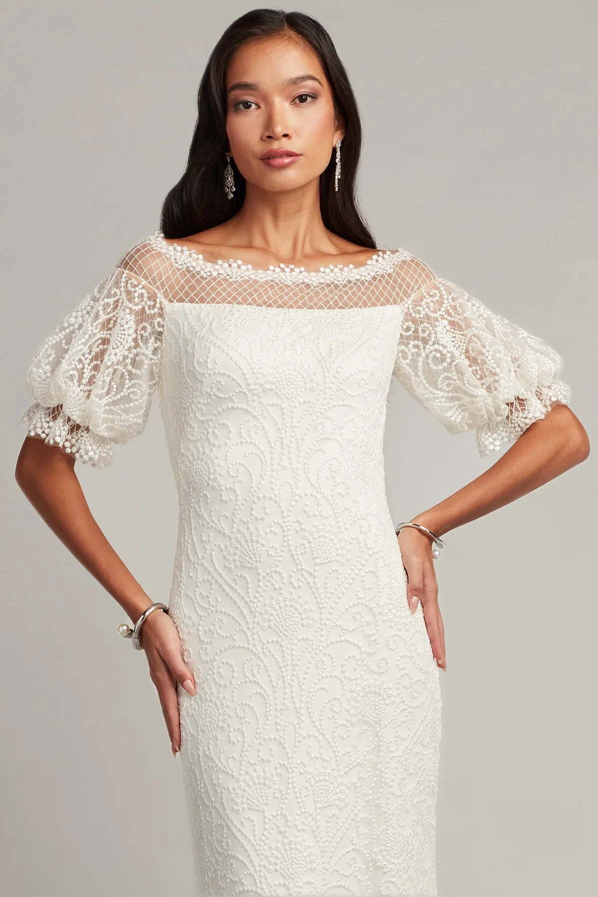 Whelan Embroidered Puff-Sleeve Gown sold by Lord & Taylor product image thumbnail 4