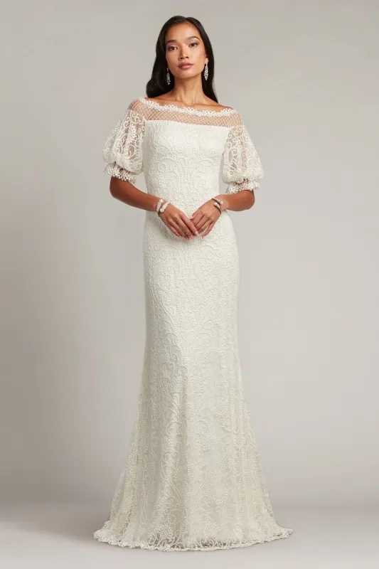 Whelan Embroidered Puff-Sleeve Gown made by Tadashi Shoji