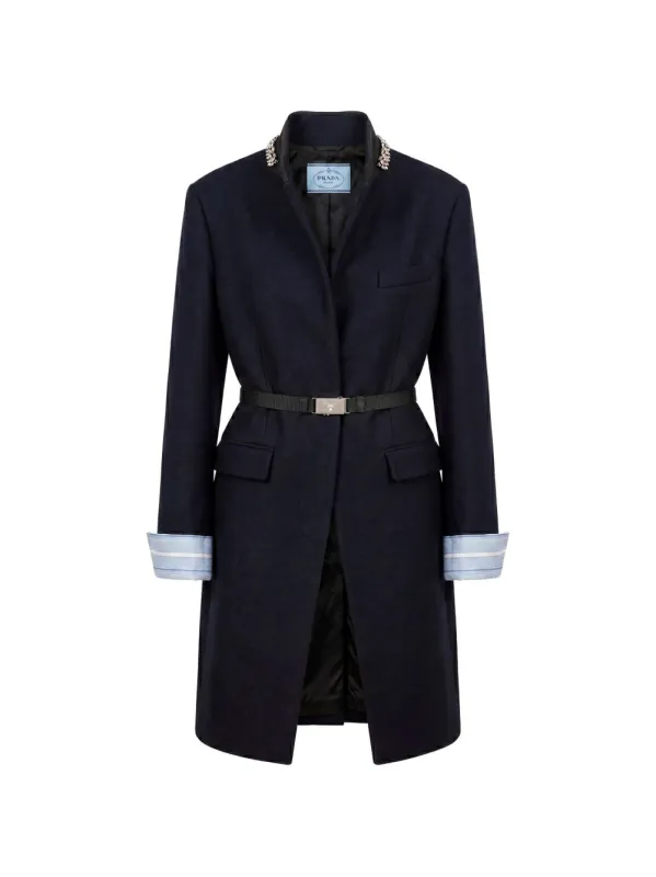 PRADA WOOL CRYSTAL EMBELLISHED BELTED FITTED JACKET made by Prada