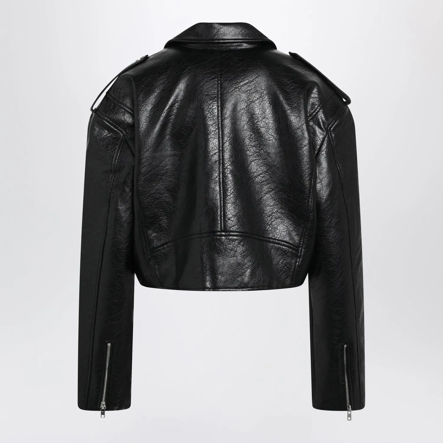 BLACK CROPPED BIKER JACKET IN FAUX LEATHER sold by Lord & Taylor product image thumbnail 2