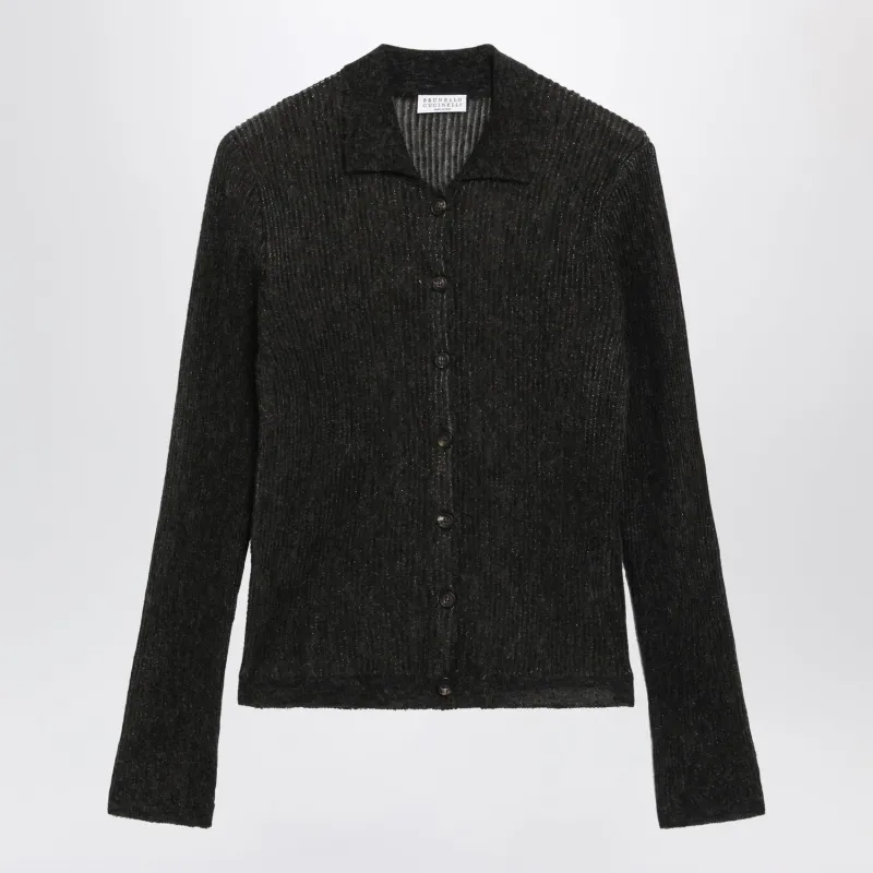 SPARKLING BROWN RIBBED SILK BLEND CARDIGAN made by Brunello Cucinelli