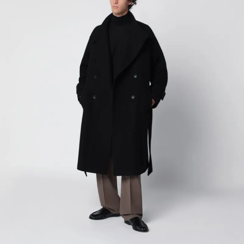BLACK DOUBLEBREASTED WOOLBLEND COAT WITH BELT made by Tagliatore