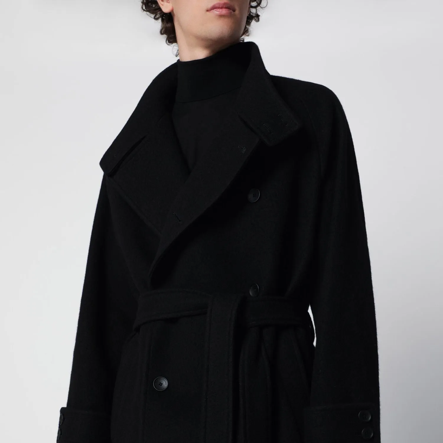 BLACK DOUBLEBREASTED WOOLBLEND COAT WITH BELT sold by Lord & Taylor product image thumbnail 2
