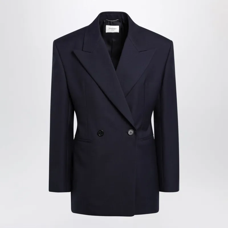 NAVY BLUE DOUBLEBREASTED JACKET IN WOOL made by Yves Saint Laurent