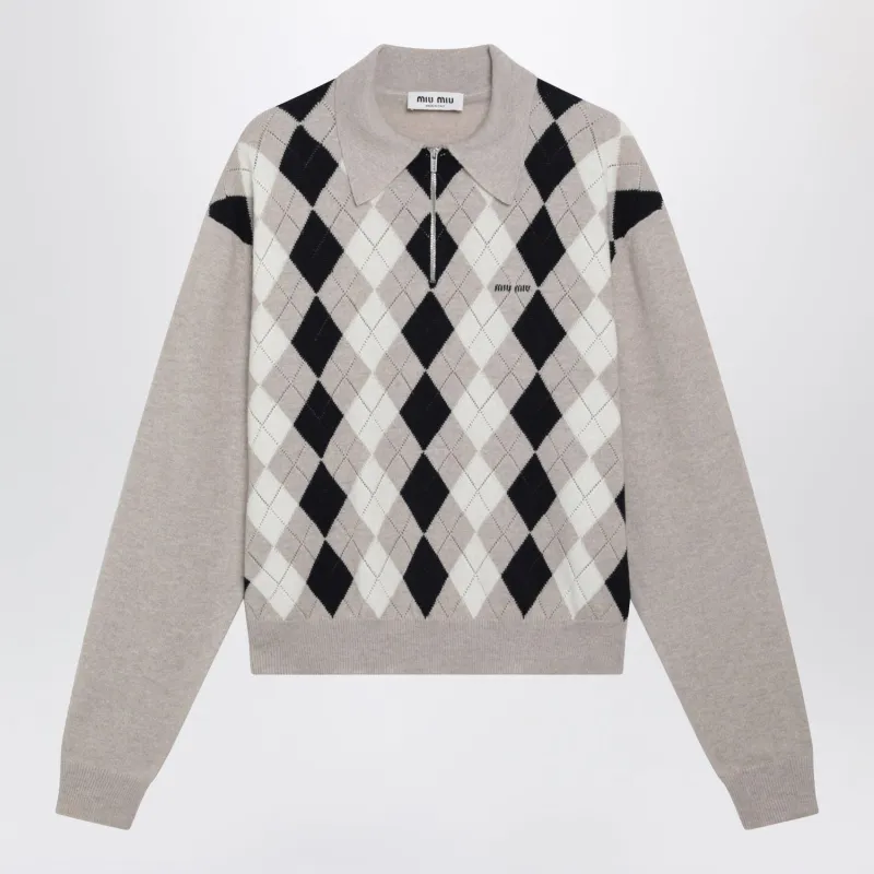 ARGYLE BEIGE CASHMERE POLO SHIRT made by Miu Miu