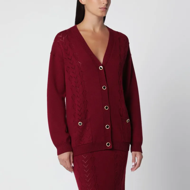 BORDEAUX MERINO WOOL KNIT CARDIGAN made by Alessandra Rich