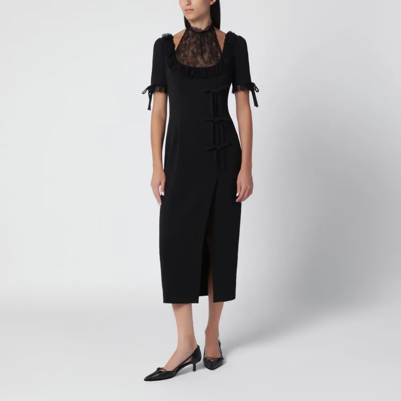 BLACK MIDI DRESS WITH LACE INSERT made by Alessandra Rich