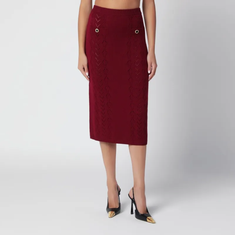 BORDEAUX MERINO WOOL LACE KNIT MIDI SKIRT made by Alessandra Rich