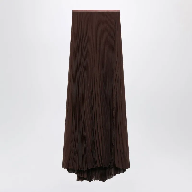 LONG BROWN SKIRT IN PLEATED SILK made by Valentino Garavani