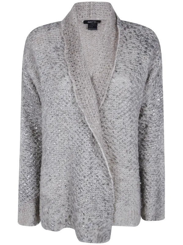 HAND PAINTED CASHMERE AND SILK FURRY STITCH OPEN CARDIGAN WITH LAMINATION made by Avant Toi