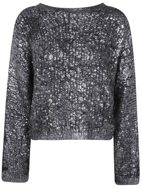 HAND PAINTED CASHMERE AND SILK ROUND NECK FURRY STITCH PULLOVER WITH LAMINATION made by Avant Toi