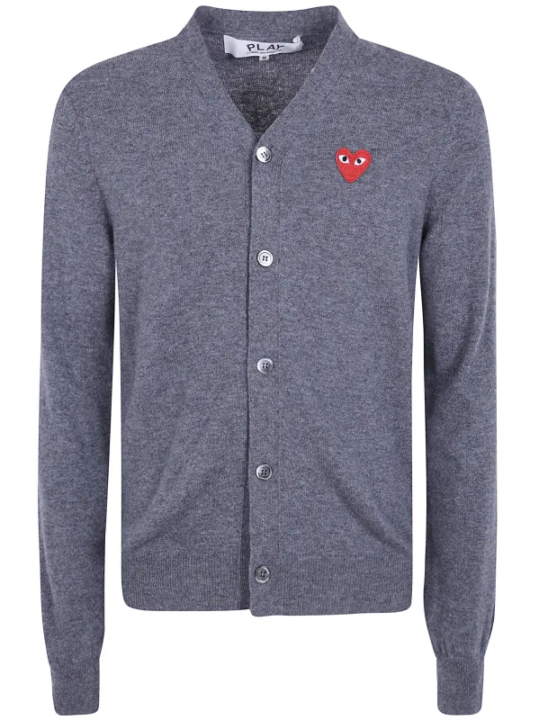 UNISEX V-NECK CARDIGAN RED EMBLEM KNIT made by Comme des Garcons PLAY