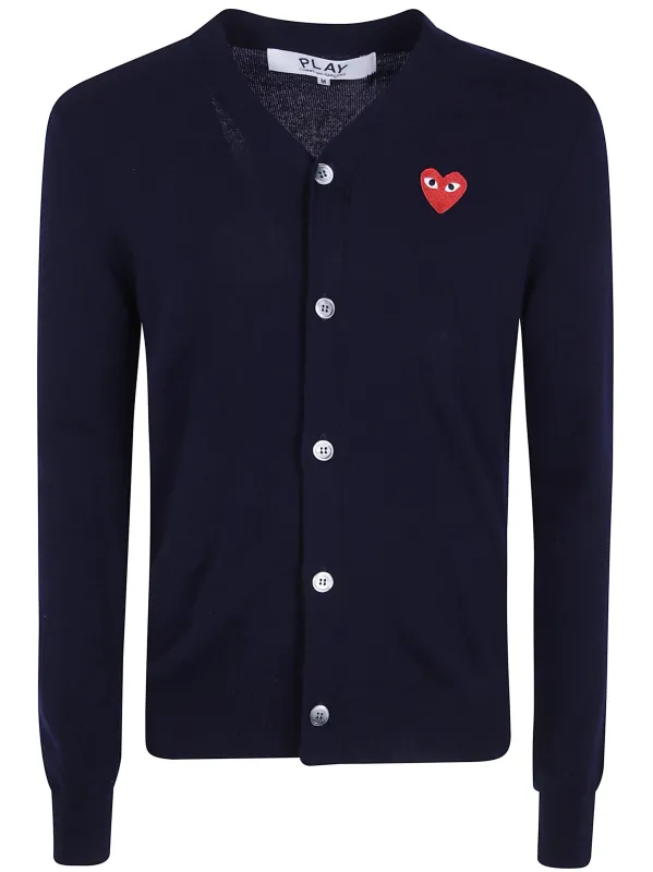 UNISEX V-NECK CARDIGAN RED EMBLEM KNIT made by Comme des Garcons PLAY