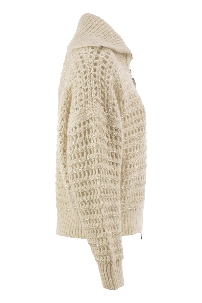 OPENWORK WOOL, CASHMERE AND MOHAIR ZIP CARDIGAN sold by Lord & Taylor product image thumbnail 3