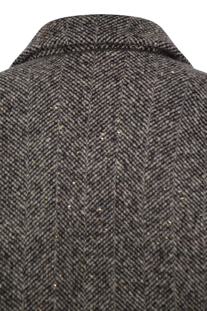 DOUBLE-BREASTED HERRINGBONE WOOL COAT WITH SEQUINS sold by Lord & Taylor product image thumbnail 4