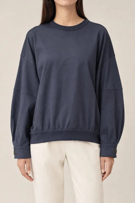 BRUNELLO CUCINELLI WOMEN'S DARK BLUE COTTON SWEATSHIRT made by Brunello Cucinelli