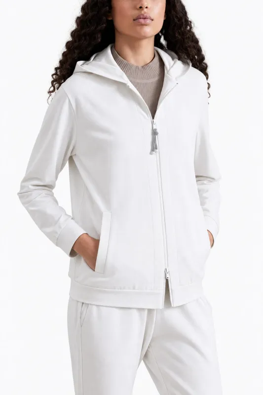 BRUNELLO CUCINELLI WOMEN'S WHITE COTTON ZIP HOODIE made by Brunello Cucinelli