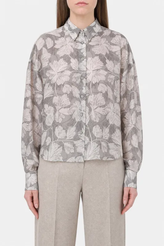 BRUNELLO CUCINELLI WOMEN'S GREY FLORAL SILK SHIRT made by Brunello Cucinelli