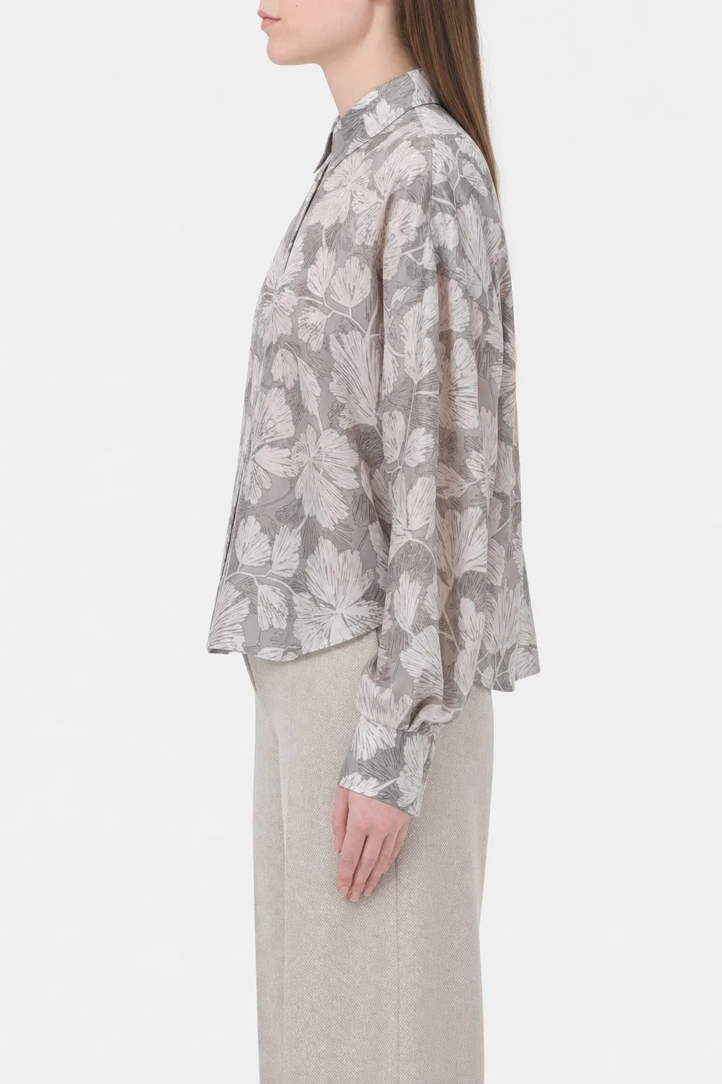 BRUNELLO CUCINELLI WOMEN'S GREY FLORAL SILK SHIRT sold by Lord & Taylor product image thumbnail 3