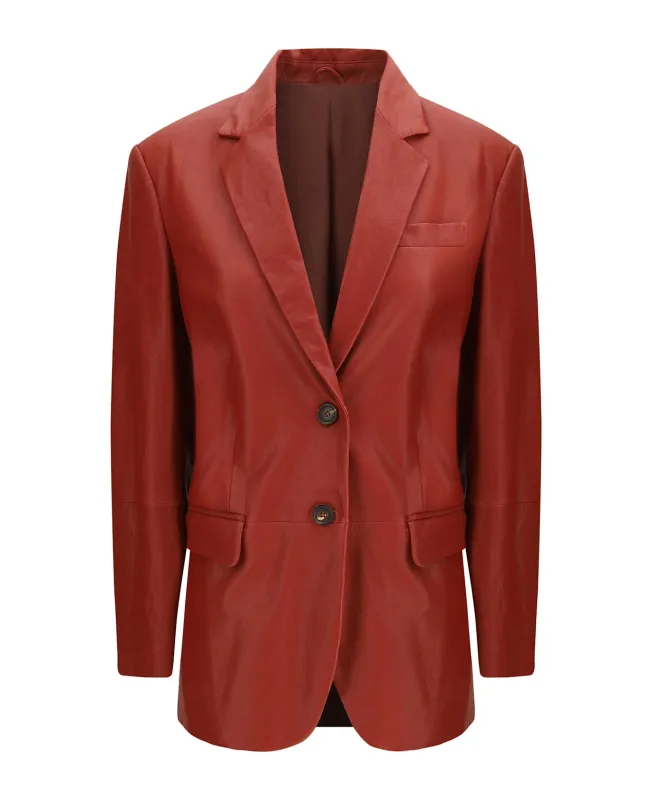 BRUNELLO CUCINELLI WOMEN'S BRICK LEATHER TAILORED BLAZER made by Brunello Cucinelli