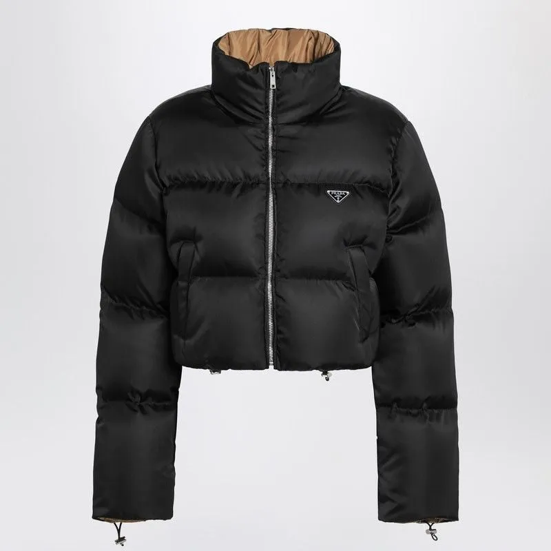 BLACK CROPPED RE-NYLON DOWN JACKET made by Prada