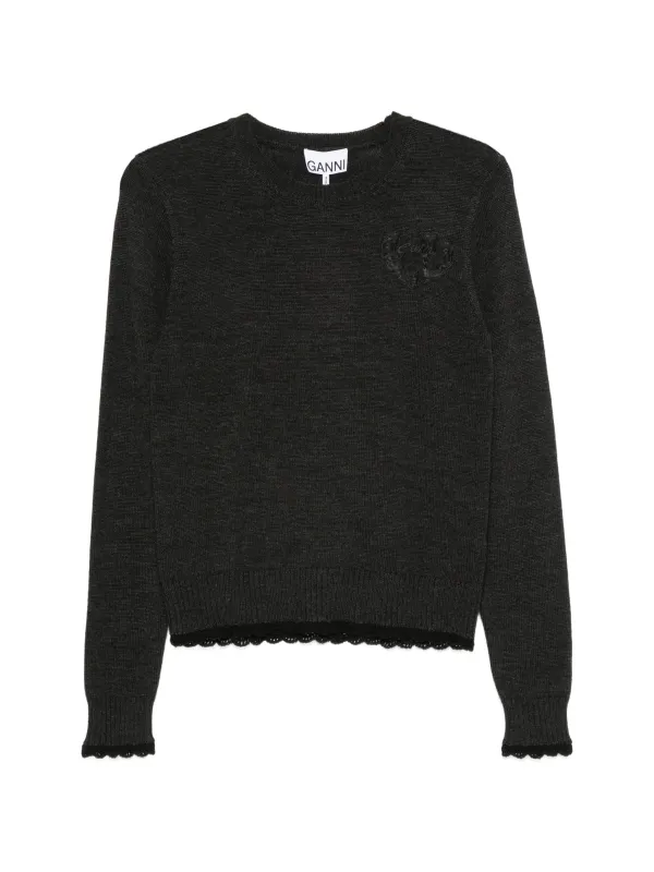 GREY WOOL COTTON CREWNECK made by Ganni