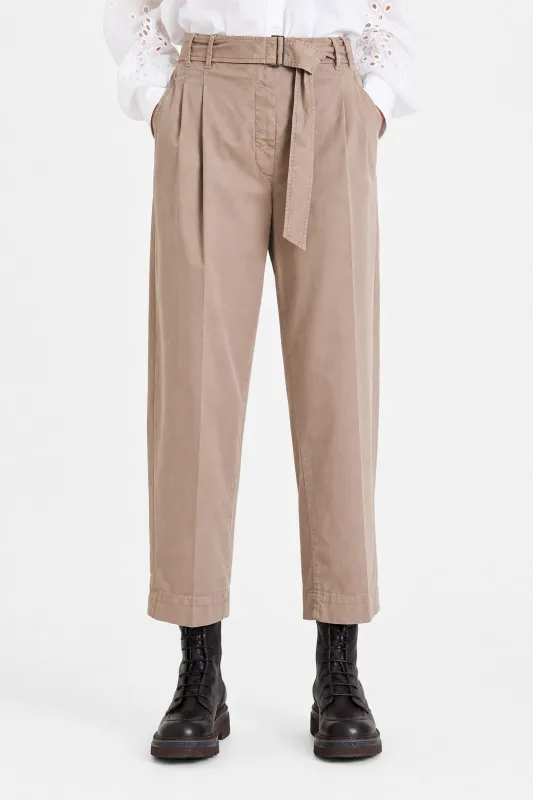 BRUNELLO CUCINELLI WOMEN'S BEIGE COTTON BELTED TROUSERS made by Brunello Cucinelli