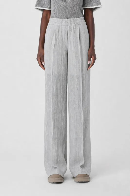 BRUNELLO CUCINELLI WOMEN'S LIGHT GREY LINEN TROUSERS made by Brunello Cucinelli