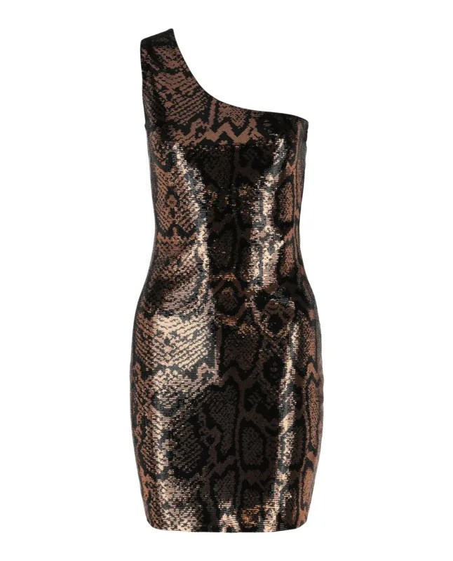 One-Shoulder Snake-Sequined Mini Dress made by Balenciaga