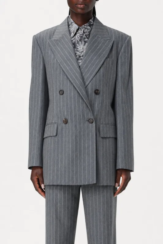 BRUNELLO CUCINELLI WOMEN'S GREY PINSTRIPE DOUBLE BREASTED JACKET made by Brunello Cucinelli