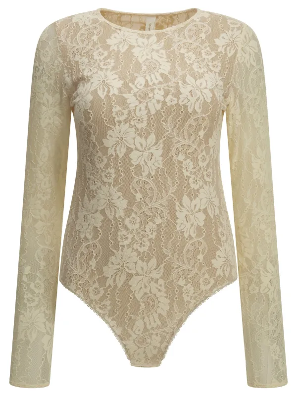 WHITE POLYAMIDE ELASTANE LACE BODYSUIT made by Zimmermann