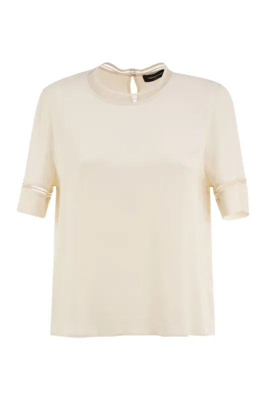 ACETATE AND SILK CRêPE BLOUSE WITH EMBROIDERED TRIMS made by Fabiana Filippi
