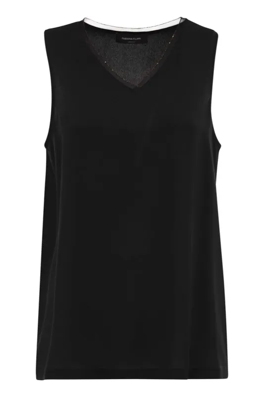 SILK-BLEND SLEEVELESS V-NECK TOP made by Fabiana Filippi