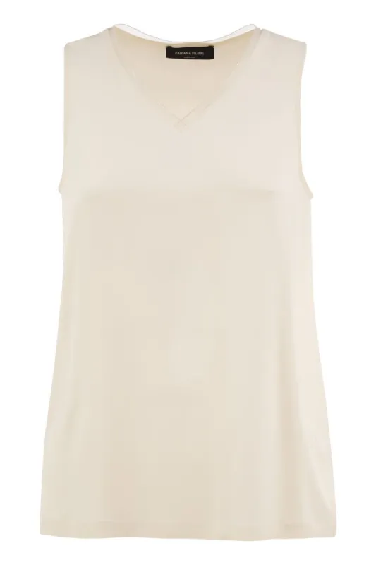 SILK-BLEND SLEEVELESS V-NECK TOP made by Fabiana Filippi