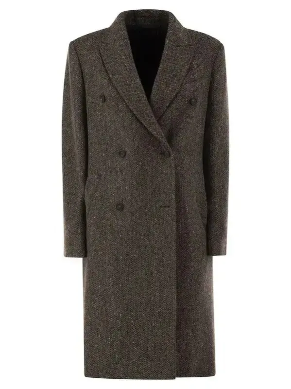 Double-breasted tweed coat made by Brunello Cucinelli
