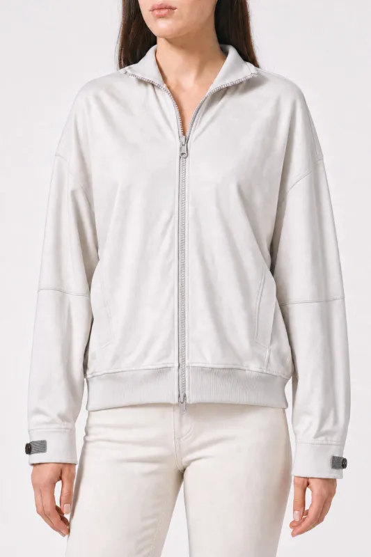 BRUNELLO CUCINELLI WOMEN'S OFF WHITE ZIP UP SWEATER made by Brunello Cucinelli