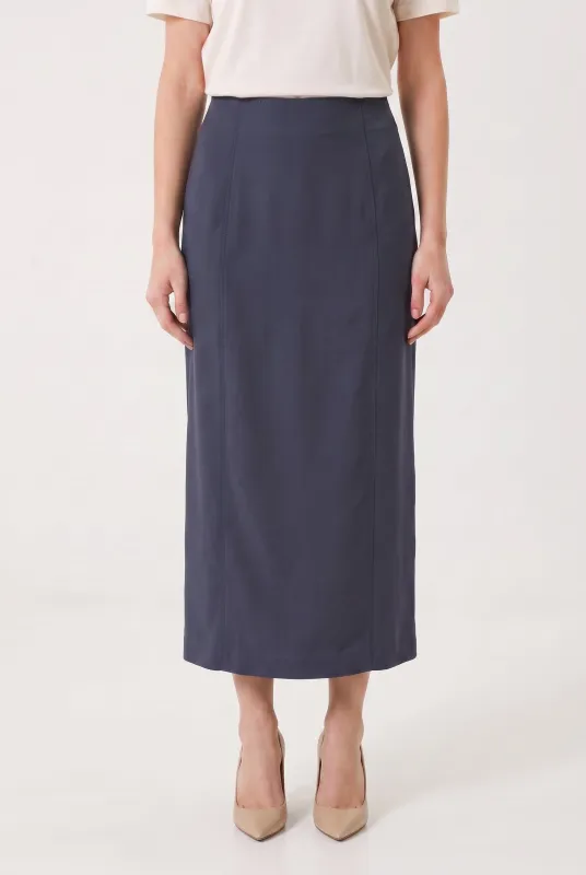 BRUNELLO CUCINELLI WOMEN'S DARK BLUE LINEN BLEND SKIRT made by Brunello Cucinelli