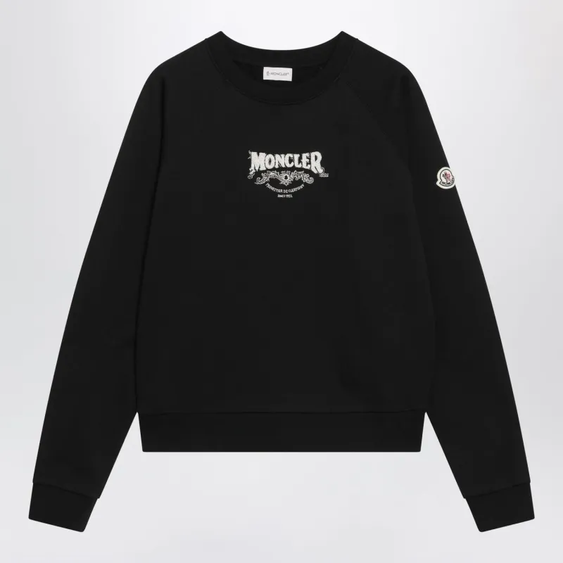 BLACK SWEATSHIRT WITH LOGO EMBROIDERY made by Moncler