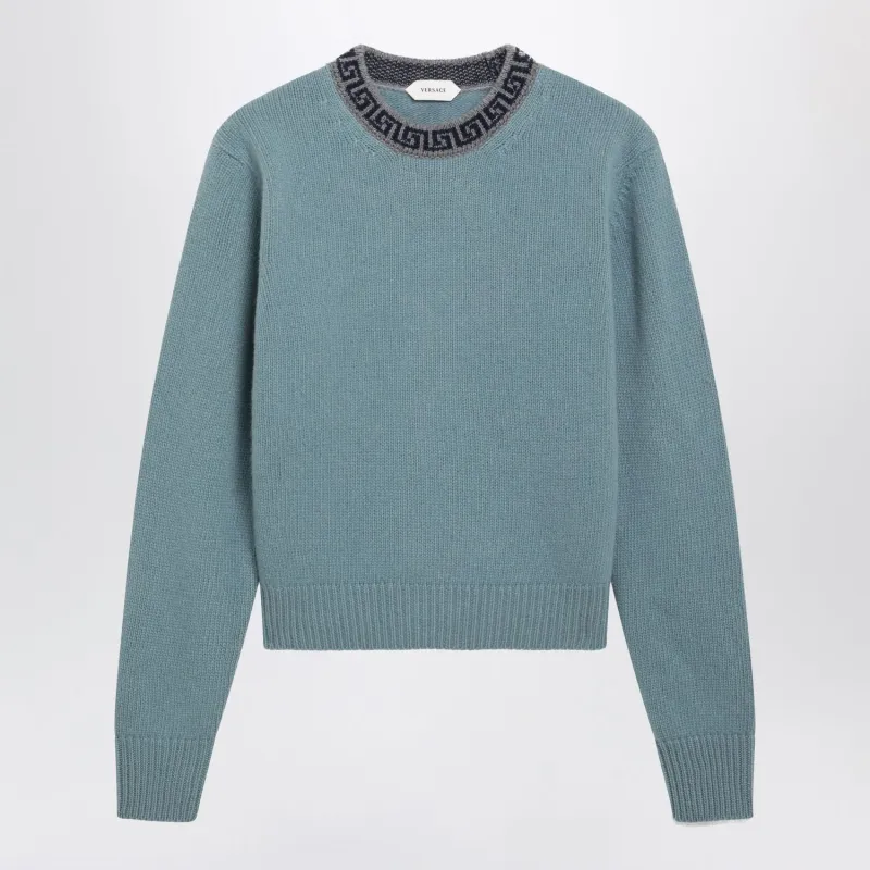 LIGHT BLUE WOOL AND CASHMERE CREWNECK SWEATER made by Versace