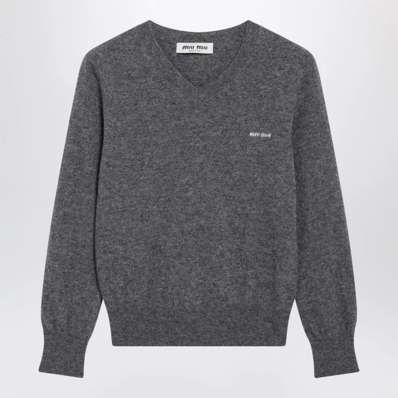 SLATE VNECK SWEATER IN WOOL made by Miu Miu