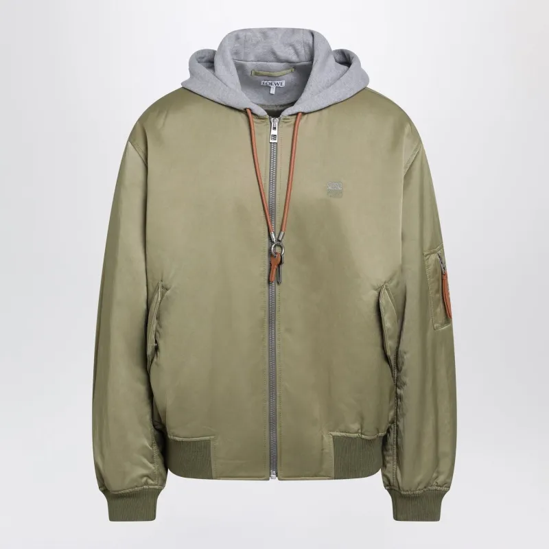 KHAKI GREEN BOMBER JACKET IN TECHNICAL FABRIC made by Loewe