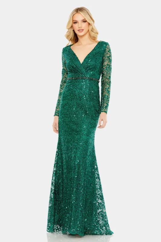 Embellished Wrap Over Long Sleeve Gown sold by Lord & Taylor